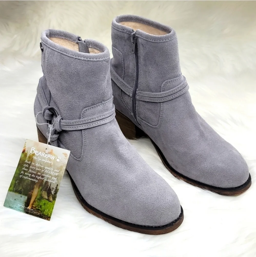 BEARPAW Mica Winter Ankle Boot Booties Gray Fog